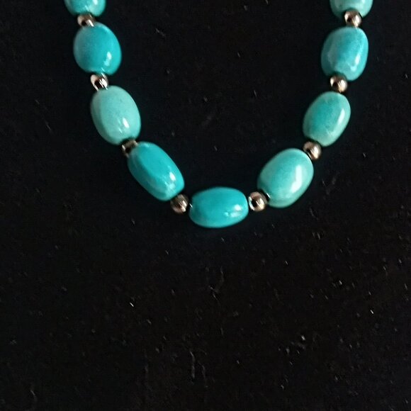 Genuine Vintage Native American Tumbled Turquoise and Silver Bead Necklace - Picture 1 of 9